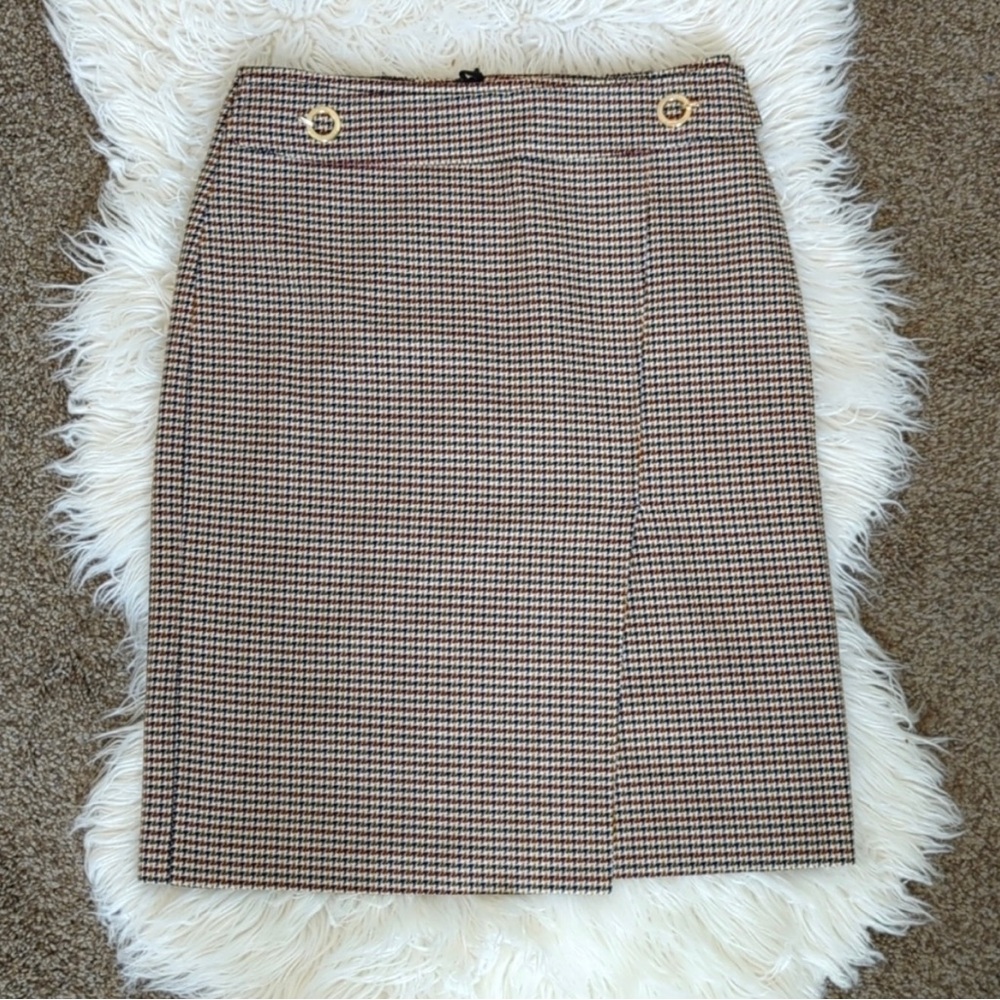 H&M NWT tan/brown/gold houndstooth wrap pencil skirt size 0.